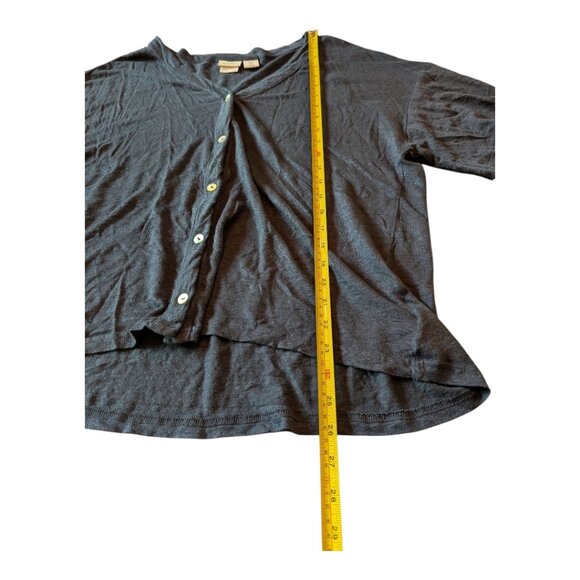 H Halston | 100% Linen Button Up Short Sleeve Shirt | Navy Blue | Large - Picture 6 of 8